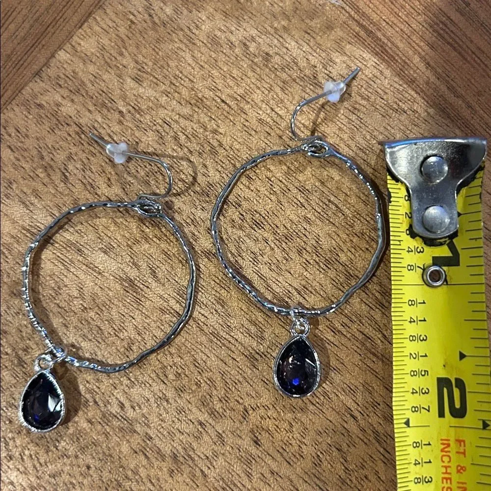 Purple -Textured Silver Hoop Drop Earrings Dark Purple Charm Formal Casual Chic
